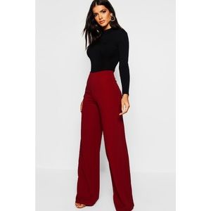 Boohoo red maroon wide leg trousers 6